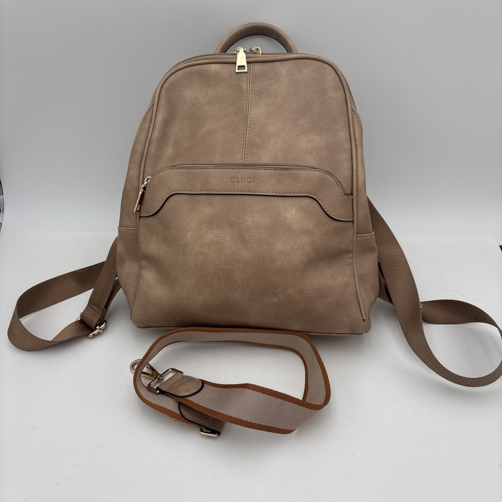 CLUCI Womens Backpack Purse Beige Faux Leather Large Travel Shoulder Bag
